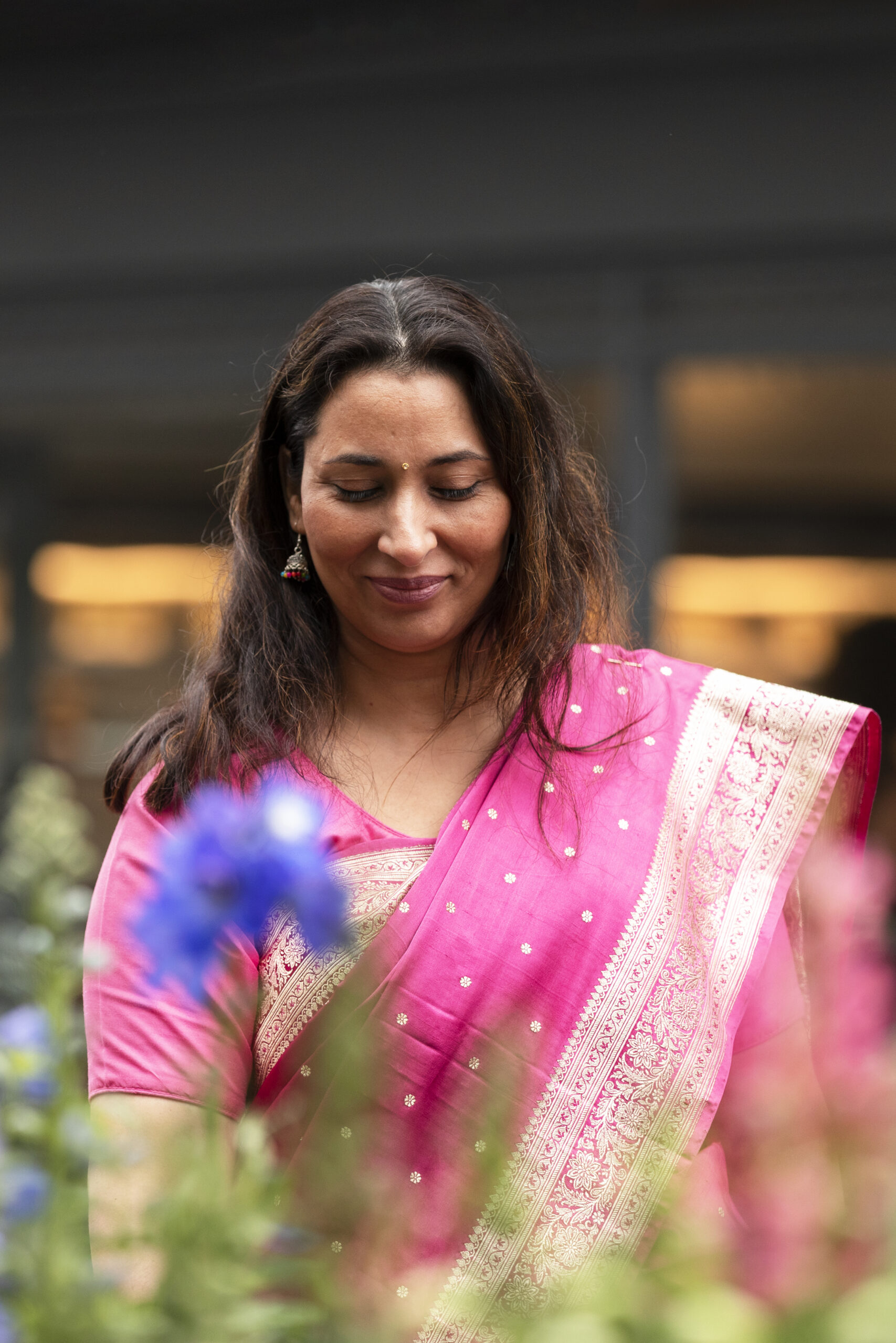front view smiley woman with sari