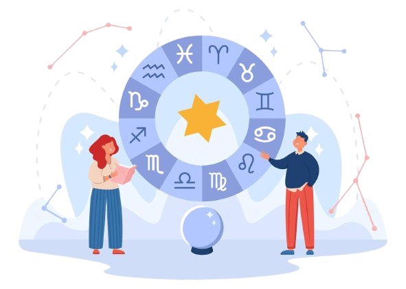 tiny characters with symbols zodiac signs magic ball stars constellations woman reading horoscope flat vector illustration astrology astronomy concept banner landing web page removebg preview